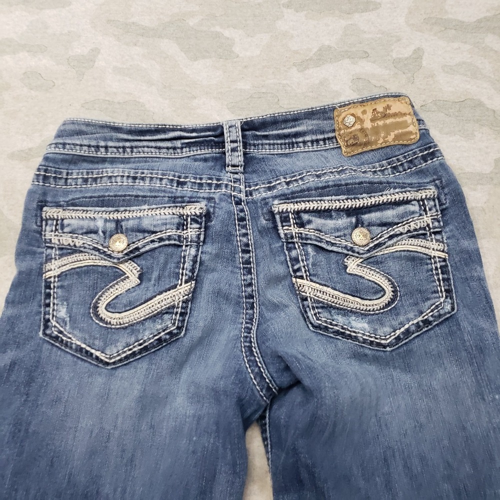 Silver Jeans WOmens 27/22 Blue Aiko Mid Capri Denim Medium Wash Embroidered